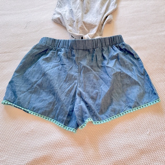 SELF ESTEEM 2 Piece Girls Grey Rainbow Unicorn Tank Top & Blue Denim Shorts Set - Picture 7 of 13